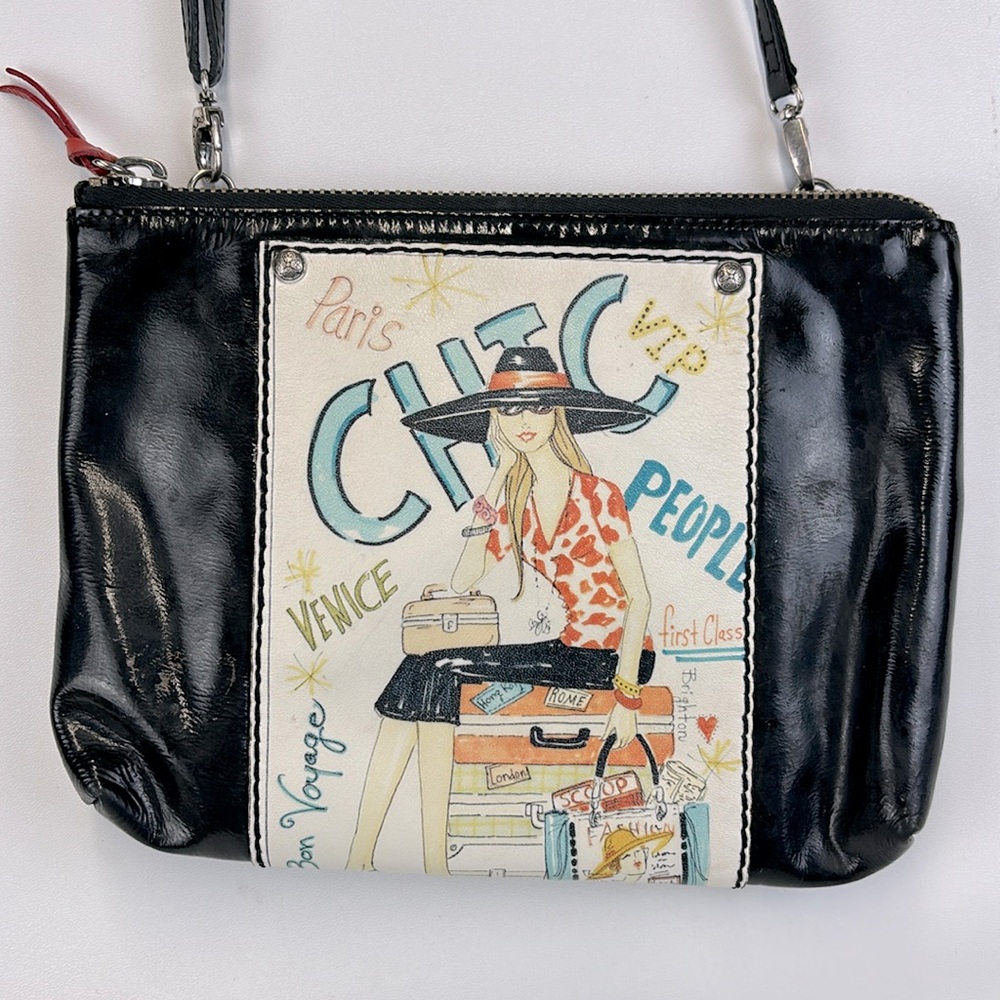 BRIGHTON Fashionista Chic Black Patent Leather Crossbody Purse Bag